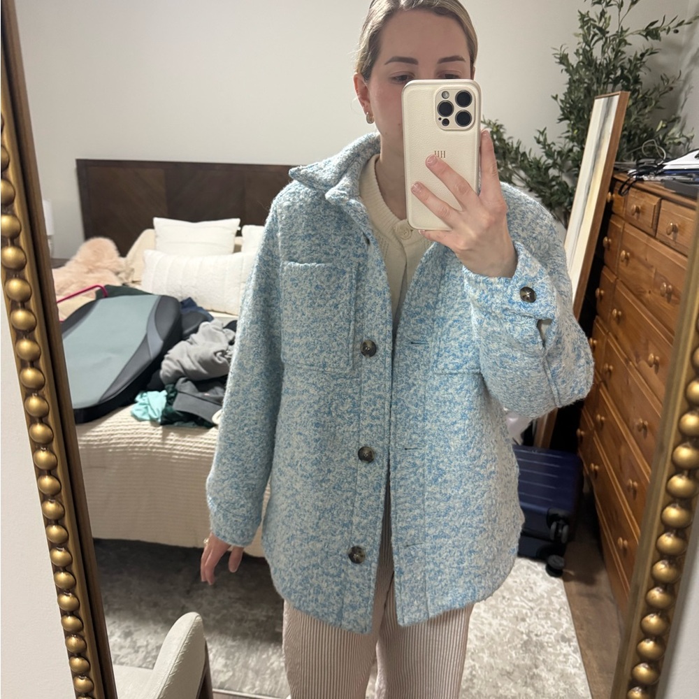 H&M Blue Teddy Jacket Oversized Plush